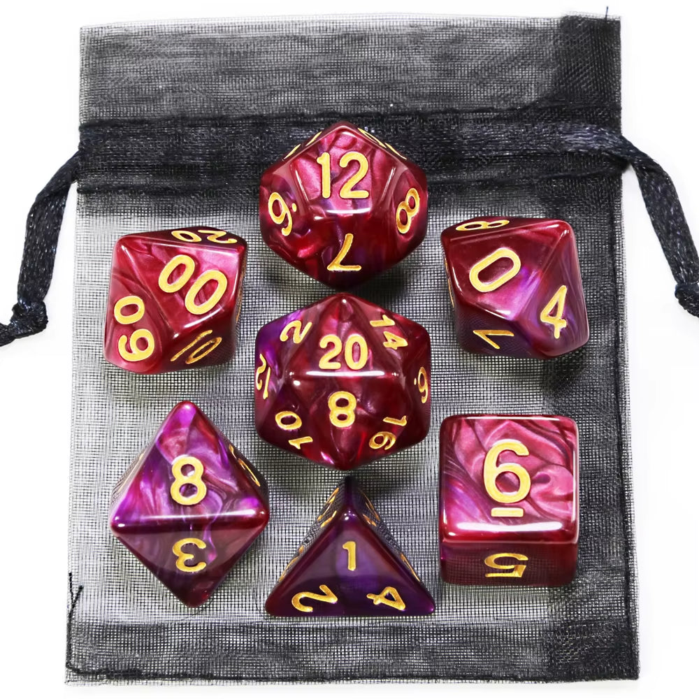 Vibrant D&D Dice Set - 9 Unique Styles with Carry Bag for RPG & TRPG Adventures - مجموعة نرد دي اند دي مع حقيبتها