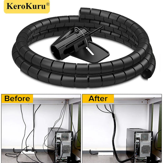 2M 16/10Mm Flexible Spiral Cable Wire Protector Cable Organizer Computer Cord Protective Tube Clip Organizer Management Tools