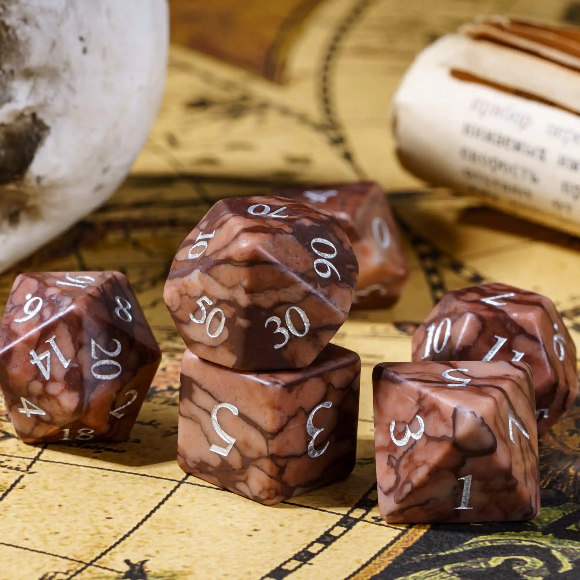 Stunning Handmade Amethyst Polyhedral Dice Set - 7pcs 16mm with Elegant Leather Box for D&D and RPG Collectors