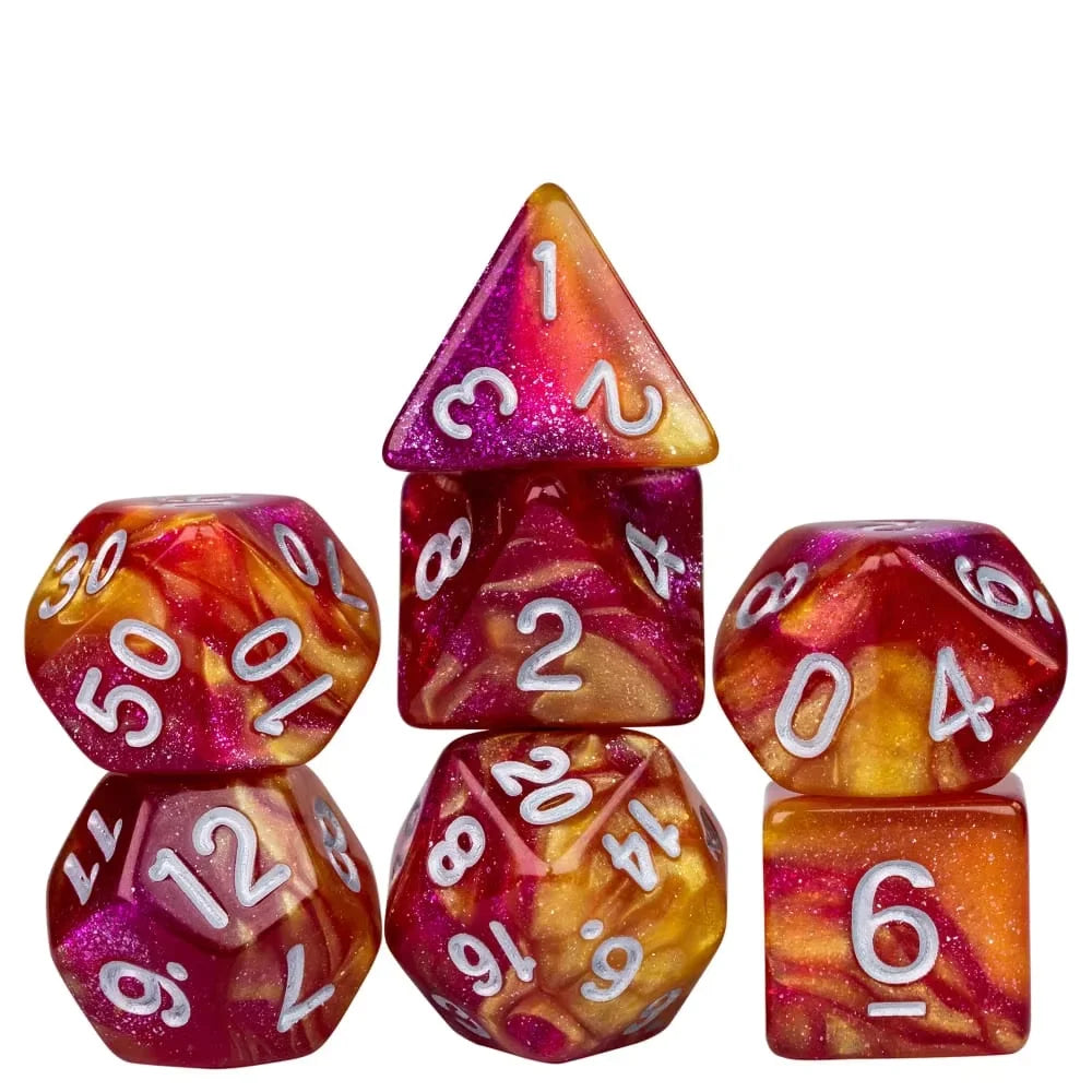 Poludie DND 7Pcs/Set Dice Set Window Lattice Red D4~D20 Diverse Polyhedral Dice for Role Playing Board Game Tabletop RPG D&D