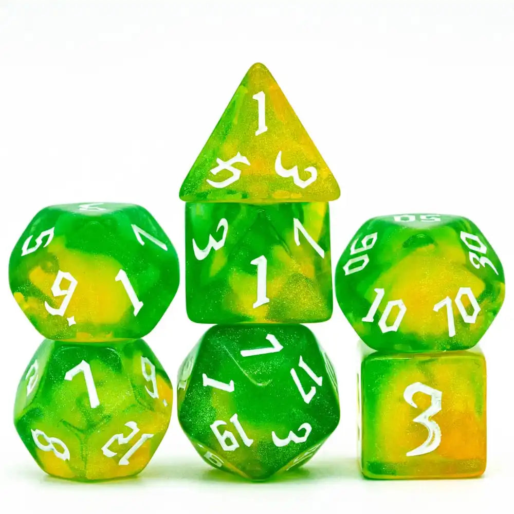 Poludie 7-Piece Pink Gold Translucent Polyhedral Dice Set for D&D and RPG - Perfect for Role Playing and Board Games!