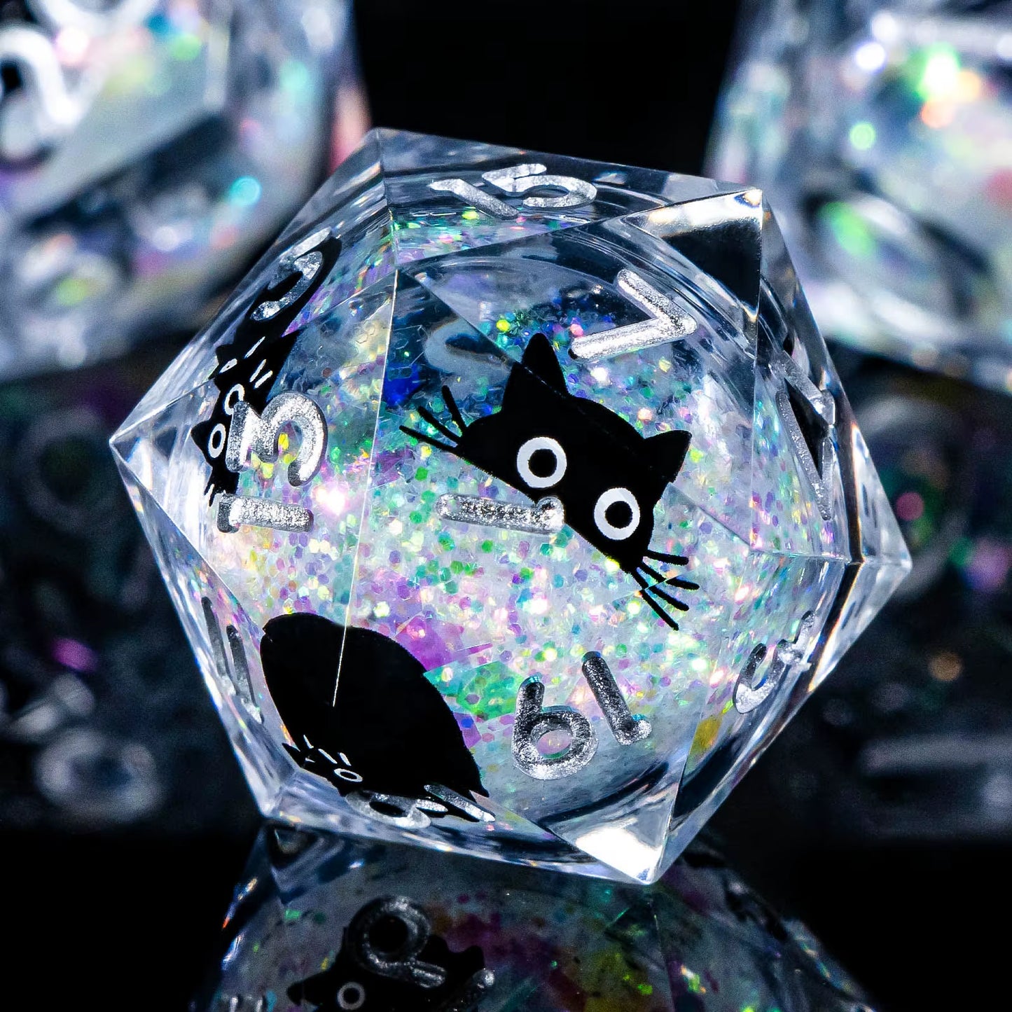 DND Cat Dice Set, Sharp Edge Resin Liquid Core Dungeon and Dragon Dice Set, RPG Role Playing D and D Dice D20 D12 D10 D8 D6 D4