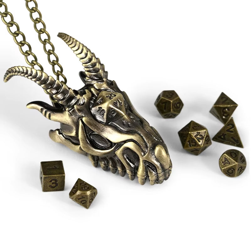 7-Piece Dragon Necklace D&D Dice Set - Metal Polyhedral - نرد دي اند دي معدني على شكل تنين