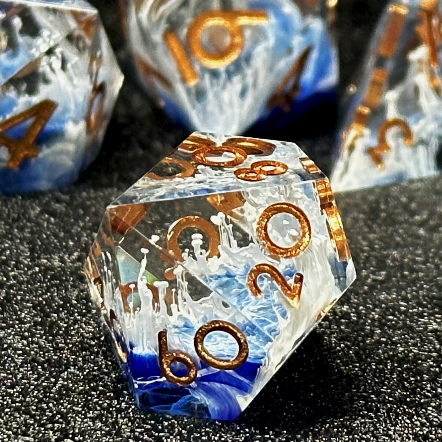 7Pcs Semi-Transparent Handmade Resin Polyhedral Dice Set for Dnd, RPG Board Games - Includes D20, D12, D10, D8, D6, D4