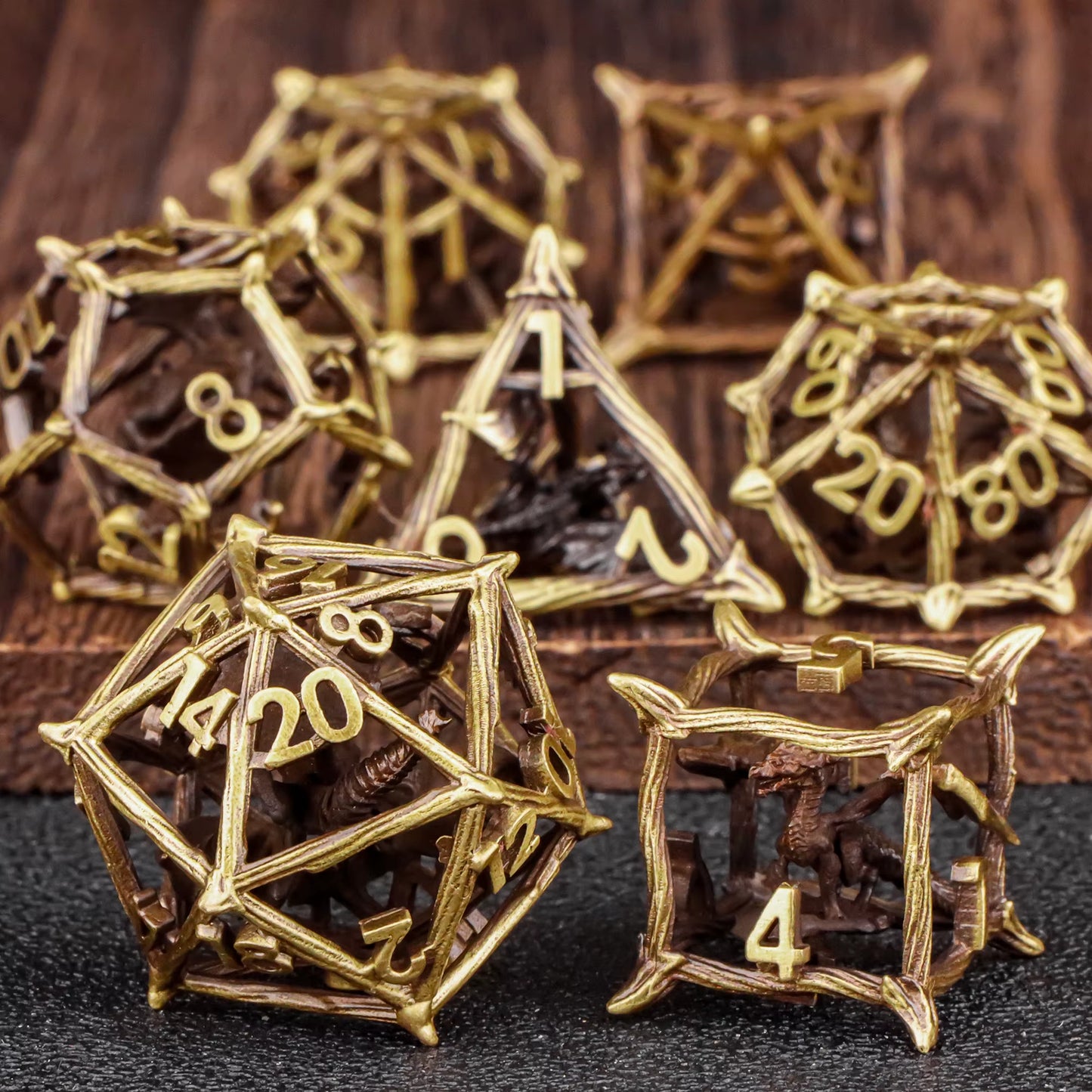 Tree Metal D&D Polyhedral Dice Set - نرد دي اند دي معدني بتصميم شجر