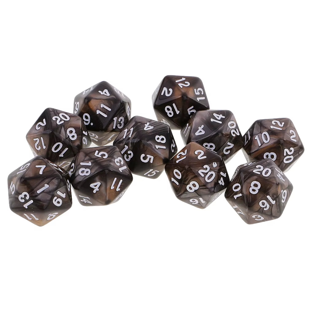 Vibrant 10-Pack Polyhedral 20-Sided D20 Dice for RPG and Tabletop Gaming - Dual Color Design