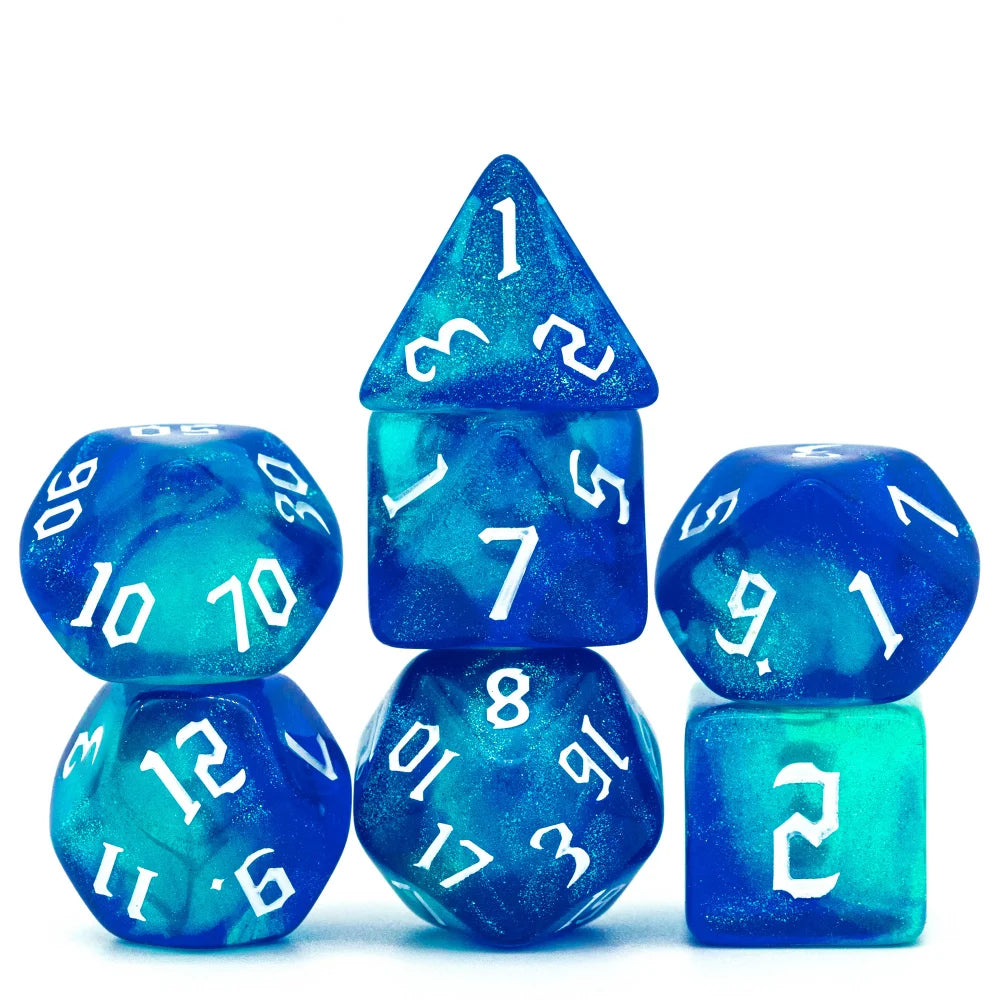 Poludie 7-Piece Pink Gold Translucent Polyhedral Dice Set for D&D and RPG - Perfect for Role Playing and Board Games!