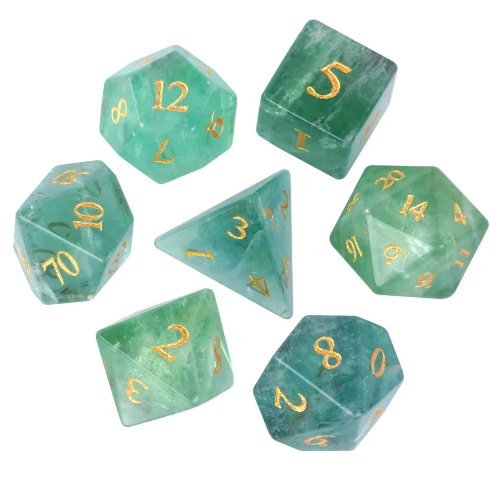 Stunning Handmade Amethyst Polyhedral Dice Set - 7pcs 16mm with Elegant Leather Box for D&D and RPG Collectors