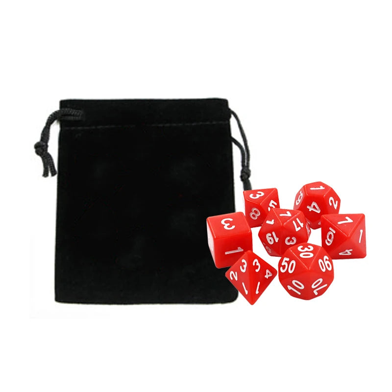 Colorful 7-Piece D&D Dice Set with Velvet Bag - Perfect for Board Games, RPGs & D&D - نرد 7 قطع مع شنطتها