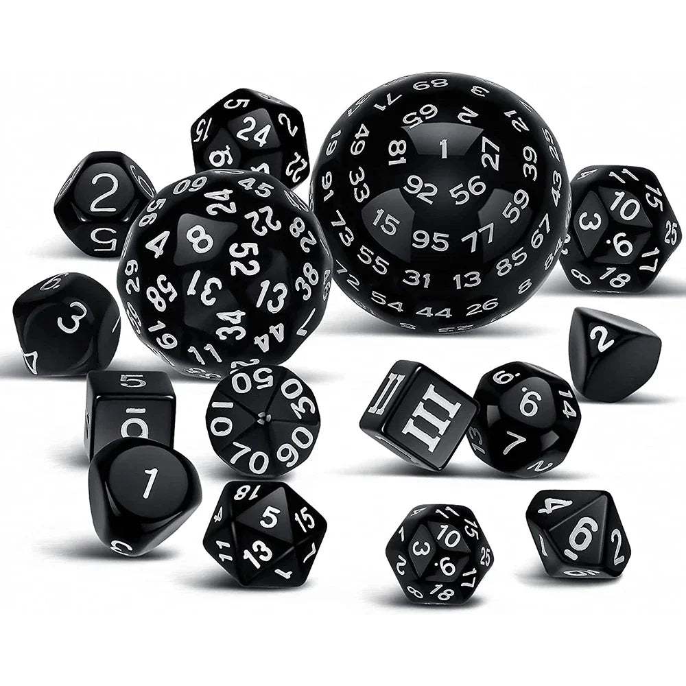 15Pcs/Set Polyhedral Dice D3-D100 Spherical RPG Complete DND Opaque Black 100 Sides Dices Role Playing Table Party Board Game