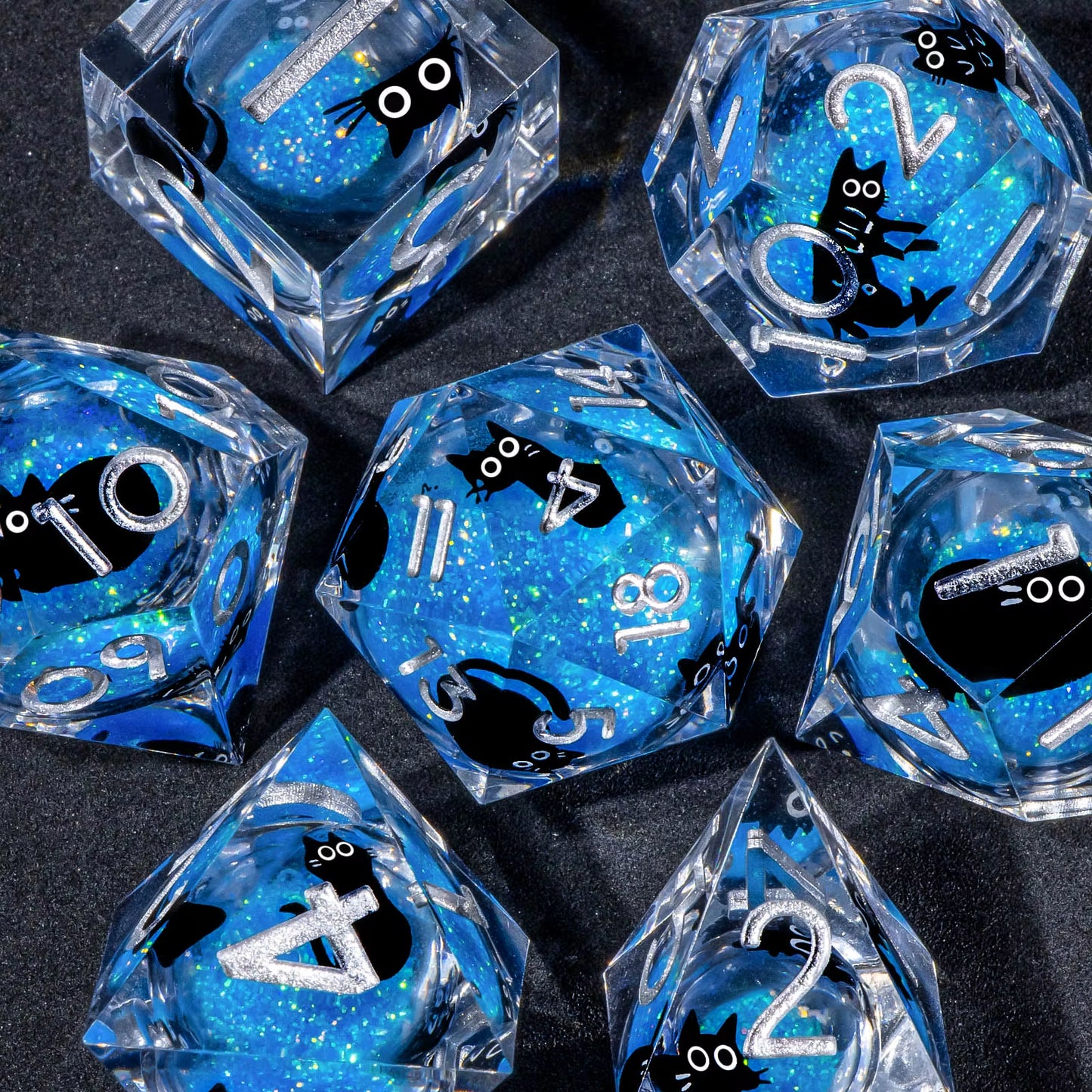 Cat Liquid Core Resin Sharp Edge D&D Dice Set - نرد دي اند دي قطة