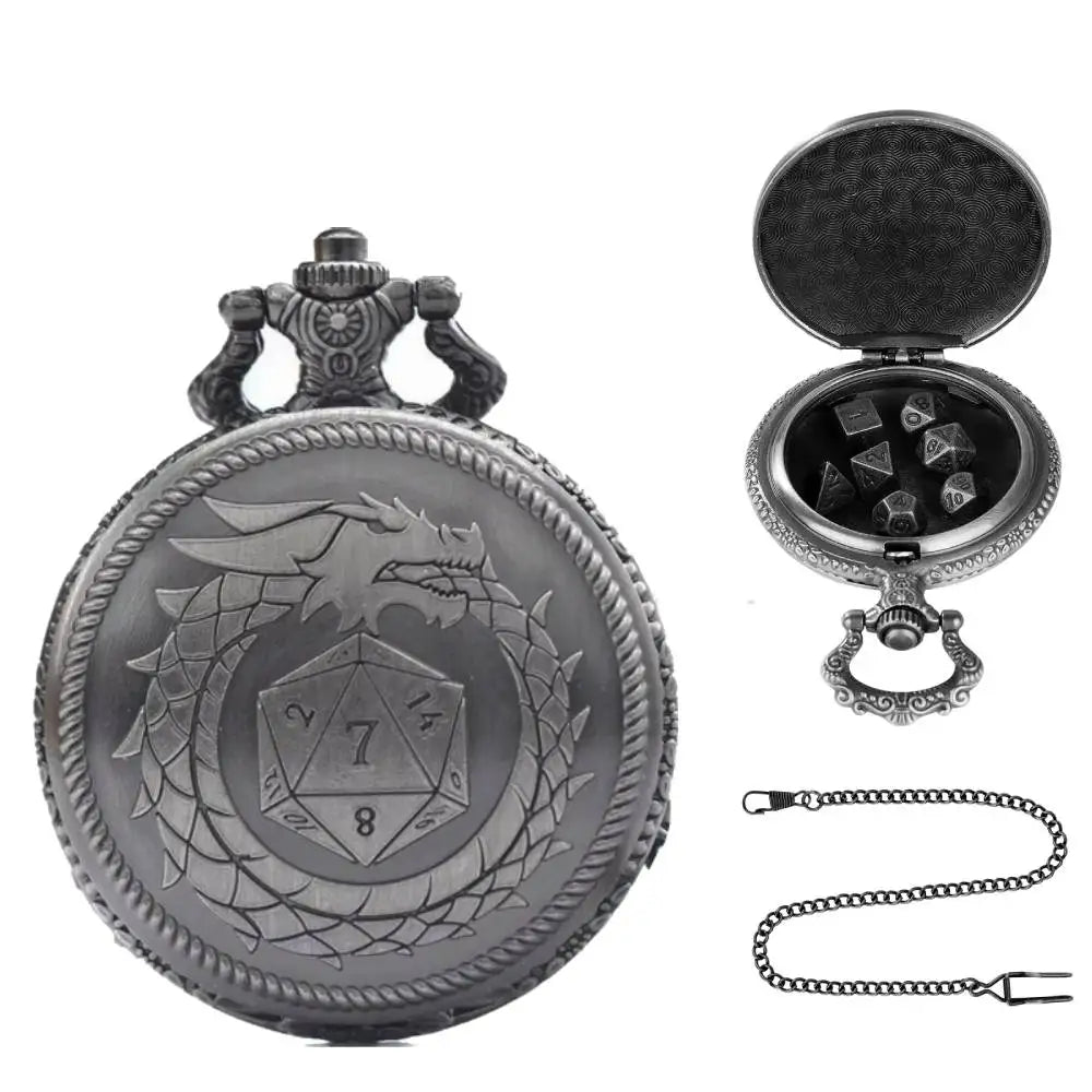 Octopus Metal Dice Case Vintage Cthulhu Pocket Watch DND Dice One Eyed Octopus Pocket Watch Box Dice for Role Playing Games