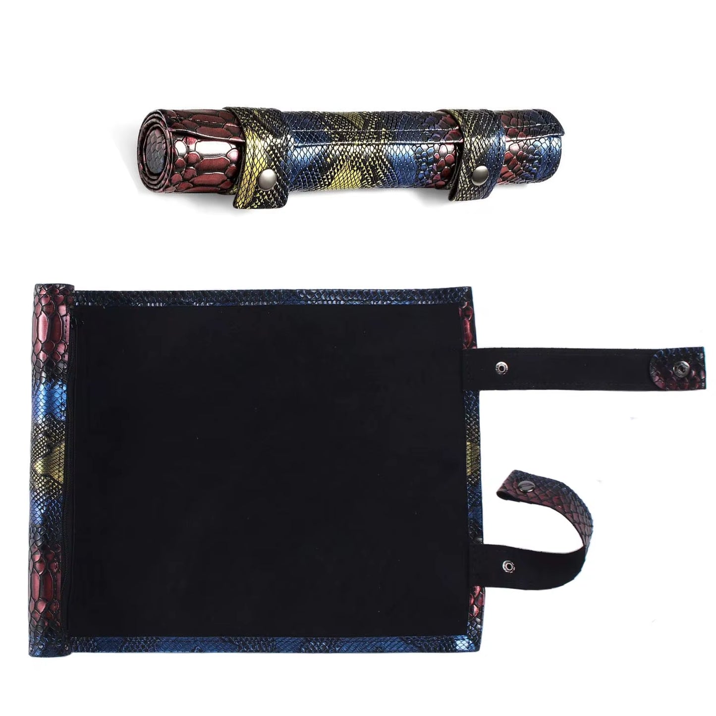 Folding Dice Mat Tray Rolling Mat with Zipper PU Leather Scroll Dice Bag Polyhedral Dice Holder Pouch DND RPG Dice Storage Bag