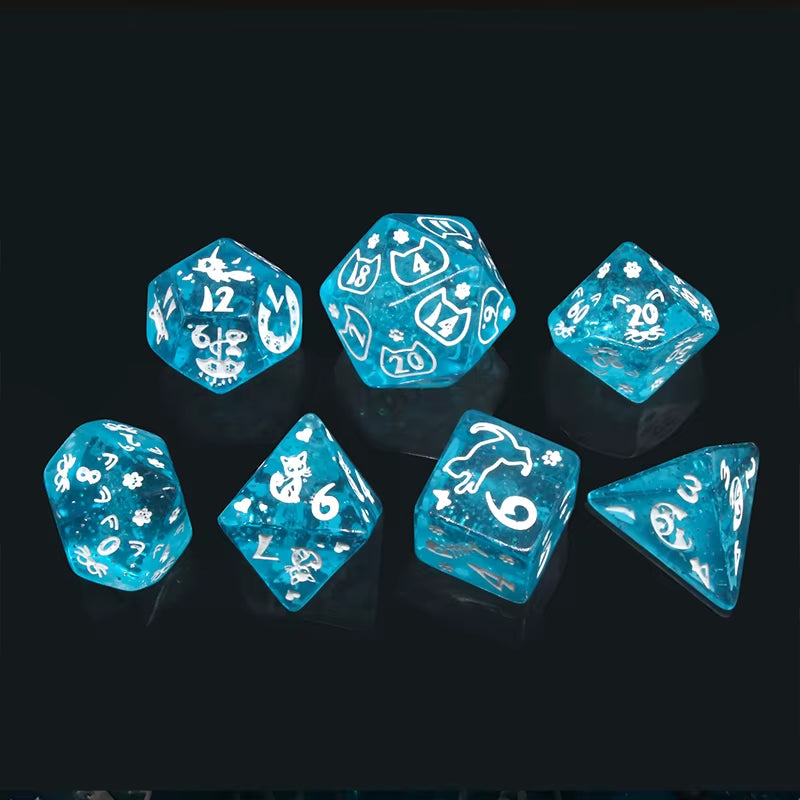 Vibrant 7-Piece Polyhedral Dice Set with Gold Font - نرد دي اند دي