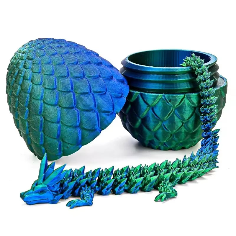 3D Printed Dragon Egg with Articulated Dragon Model - Movable Desktop Ornament & Kid's Toy (1 or 2 PCS)
