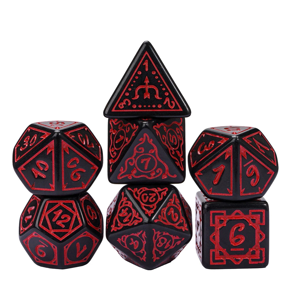 Druid's Elemental Marbled DND Dice Set - Exquisite Carved Polyhedral D4-D20 for Epic Role Playing Adventures