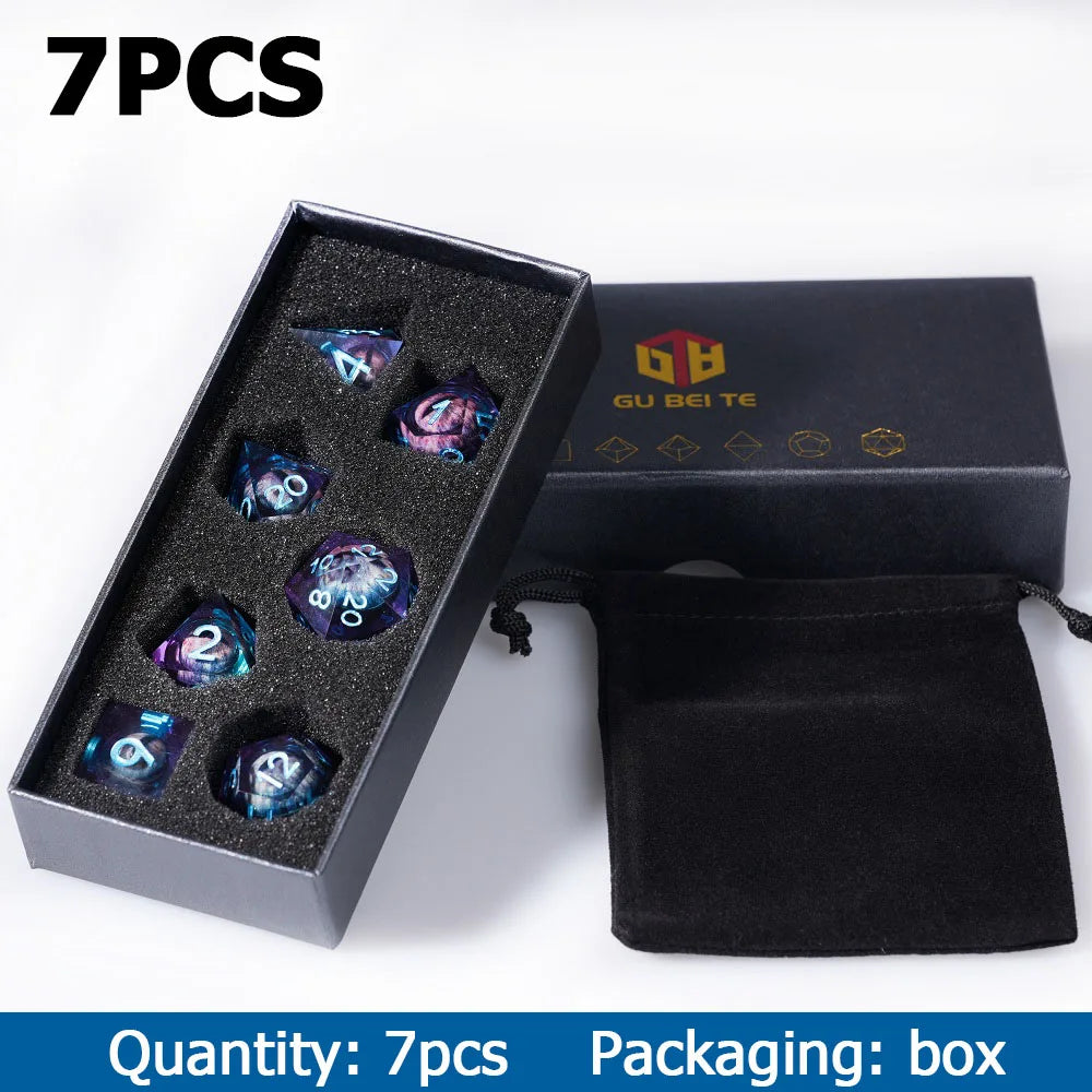 1-7Pcs Dargon Eye DND Dice Set Cat Eye Liquid Core Milk Cat Sharp Edge Handmade Polyhedral Resin Dice for Multi-Sided RPG D6~D20