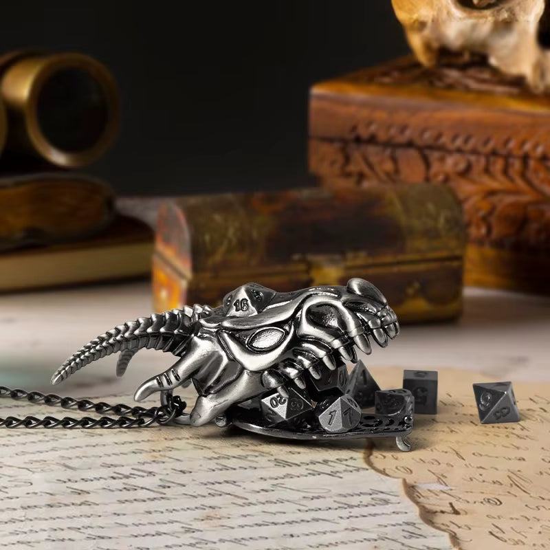 7-Piece Dragon Necklace D&D Dice Set - Metal Polyhedral - نرد دي اند دي معدني على شكل تنين