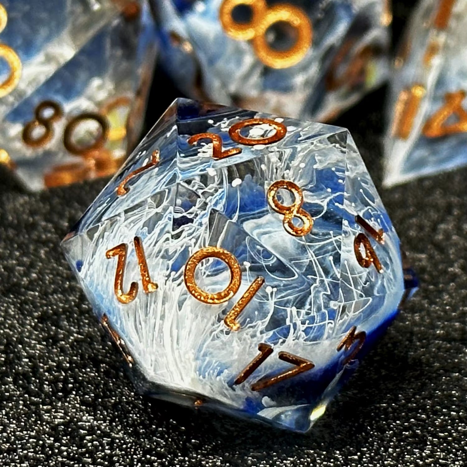 7Pcs Semi-Transparent Handmade Resin Polyhedral Dice Set for Dnd, RPG Board Games - Includes D20, D12, D10, D8, D6, D4