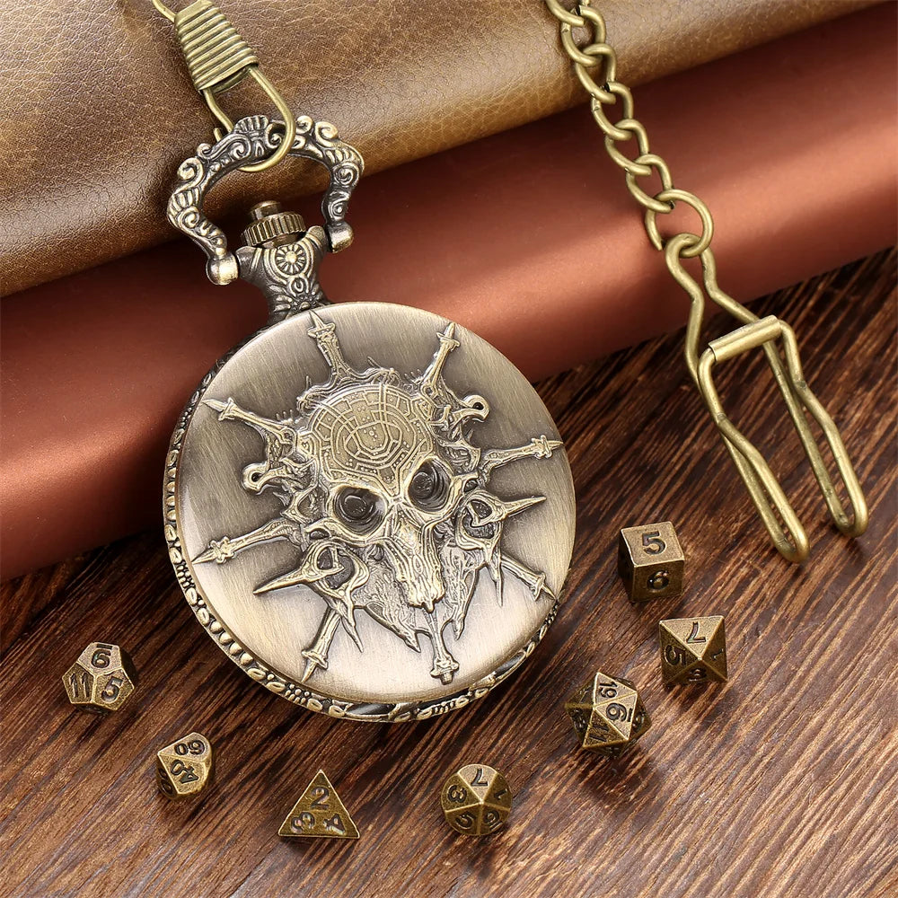 Steampunk Warlock Mini DND Dice Set - 7Pcs Polyhedral Metal Dice with Pocket Watch Shell Case for Dungeons & Dragons