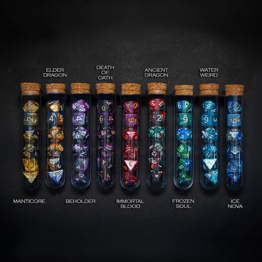 7-Piece Polyhedral Dice Set for D&D - Includes Fantasy Potion Flask - نرد دي اند دي على شكل أنابيب