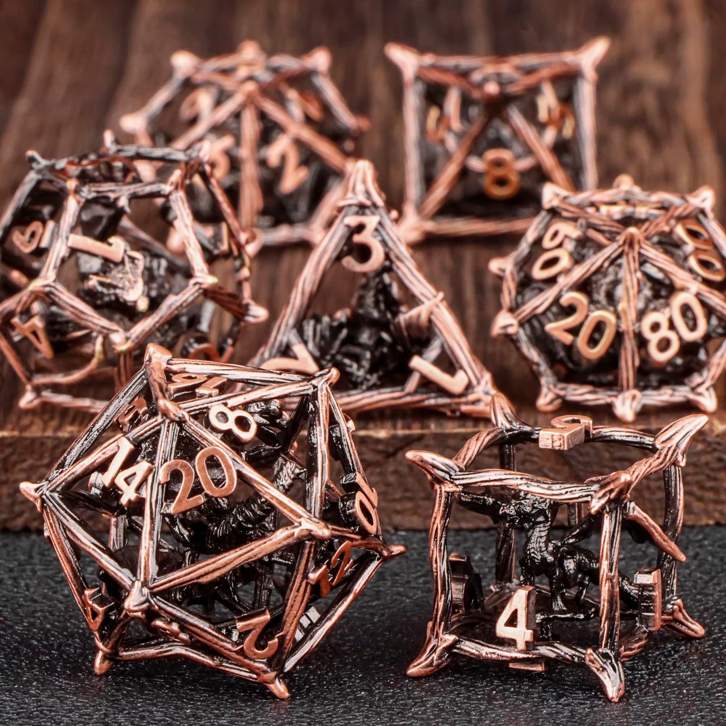 Tree Metal D&D Polyhedral Dice Set - نرد دي اند دي معدني بتصميم شجر