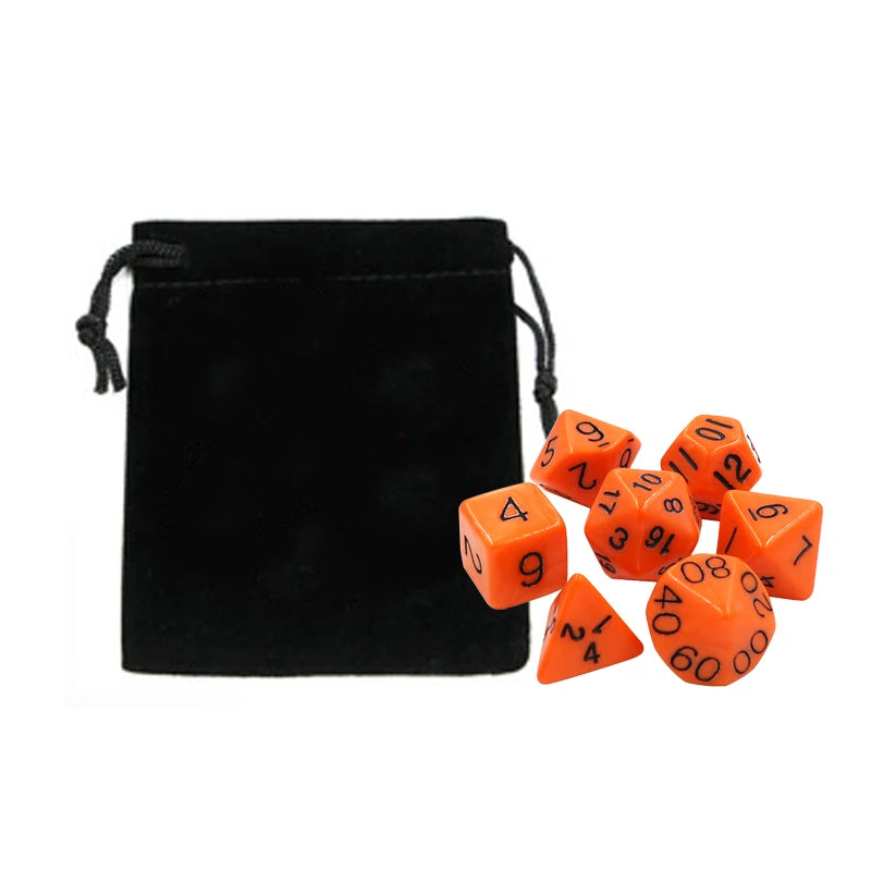 Colorful 7-Piece D&D Dice Set with Velvet Bag - Perfect for Board Games, RPGs & D&D - نرد 7 قطع مع شنطتها