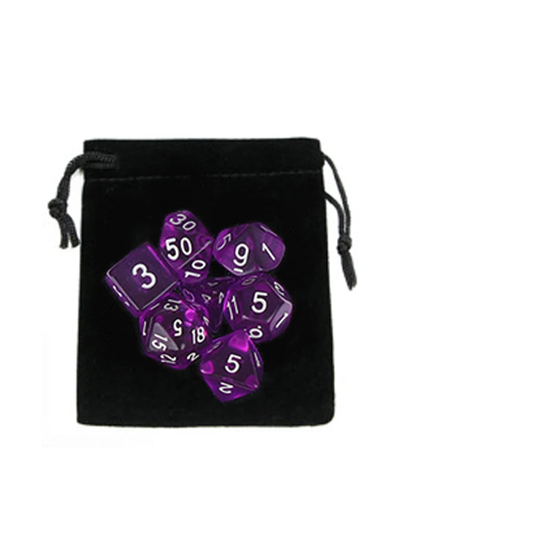 Colorful 7-Piece D&D Dice Set with Velvet Bag - Perfect for Board Games, RPGs & D&D - نرد 7 قطع مع شنطتها