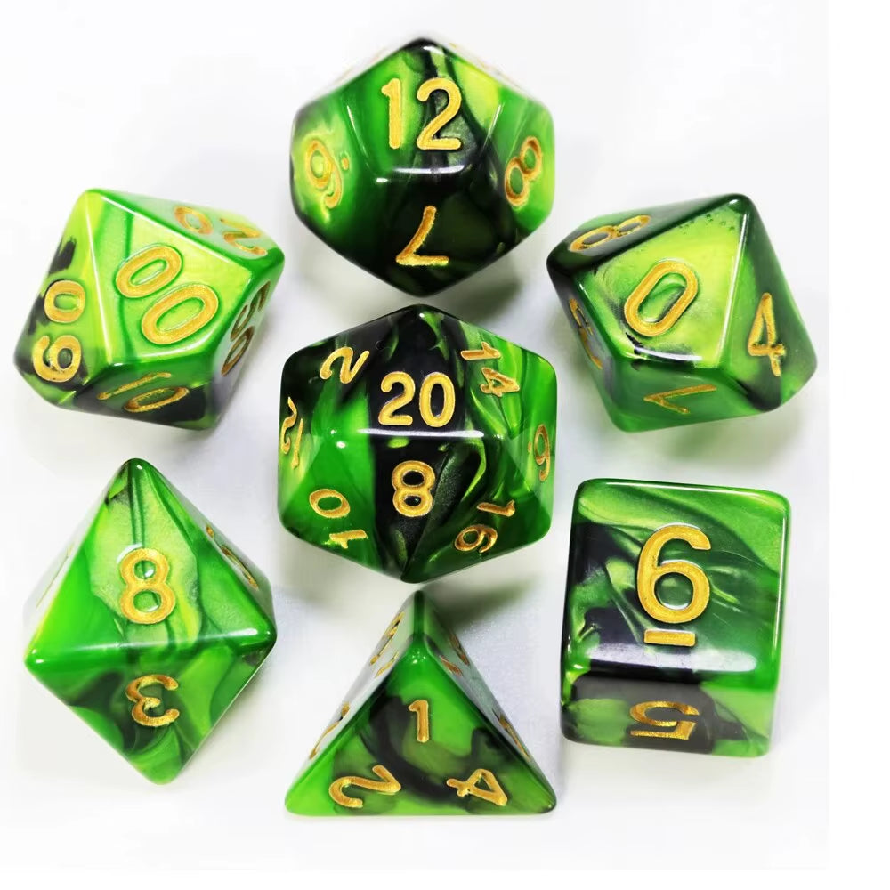 Vibrant D&D Dice Set - 9 Unique Styles with Carry Bag for RPG & TRPG Adventures - مجموعة نرد دي اند دي مع حقيبتها