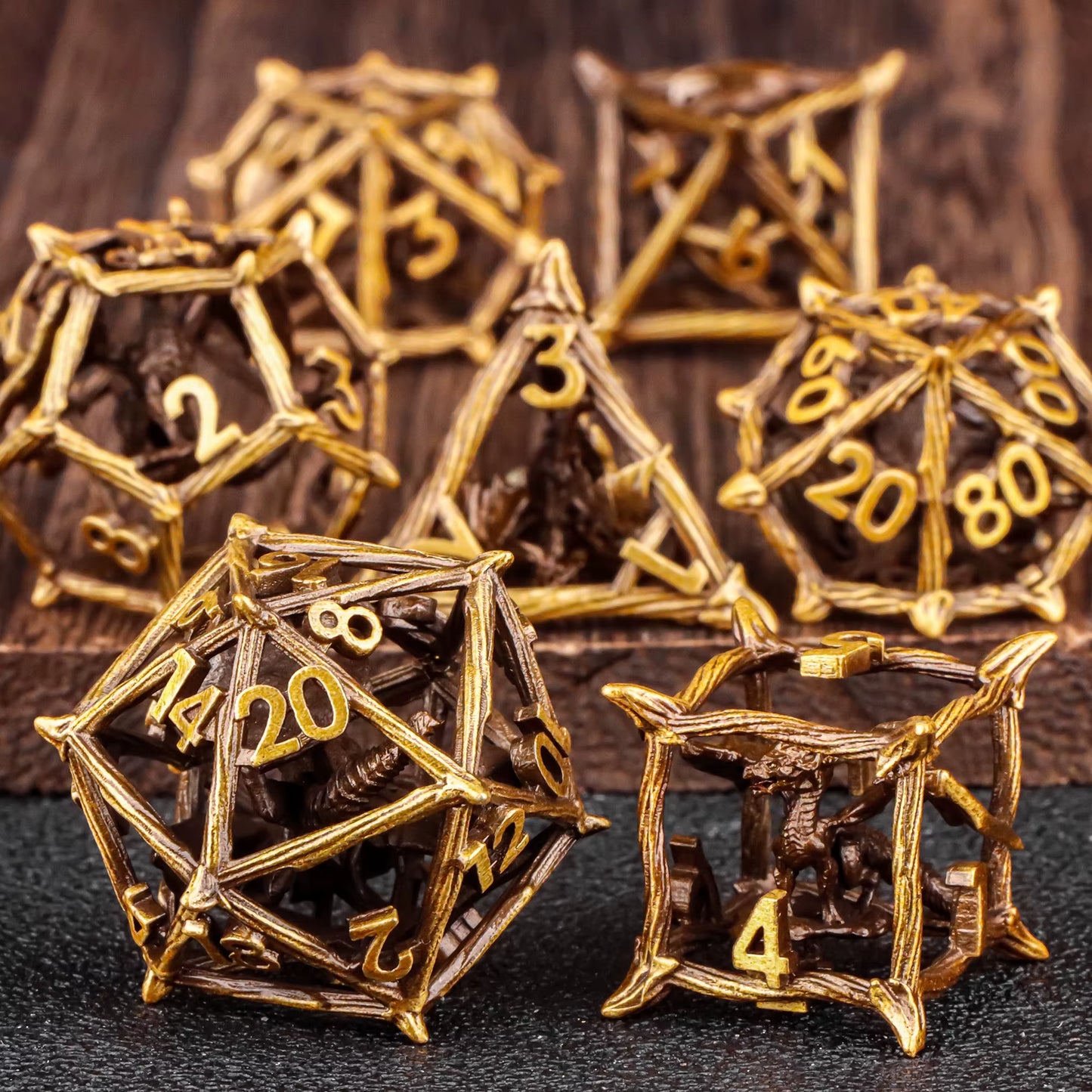 Tree Metal D&D Polyhedral Dice Set - نرد دي اند دي معدني بتصميم شجر