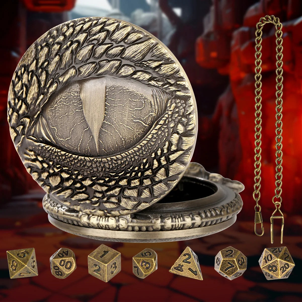 Octopus Metal Dice Case Vintage Cthulhu Pocket Watch DND Dice One Eyed Octopus Pocket Watch Box Dice for Role Playing Games