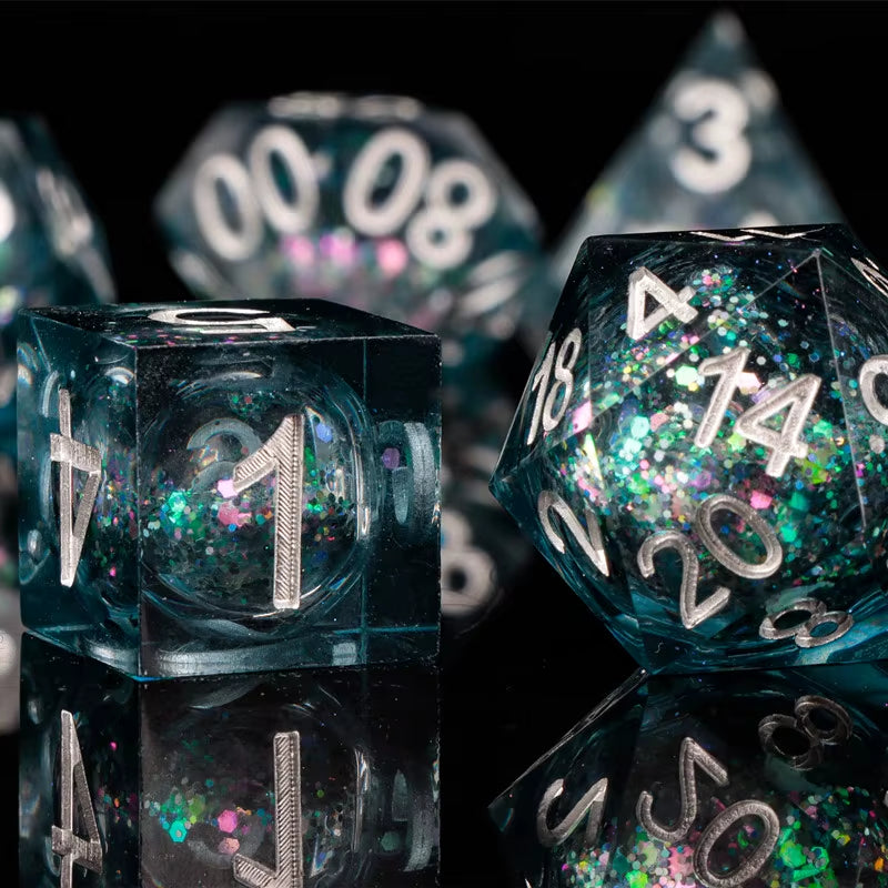 Galaxy Sharp Edge Liquid Core Dice Set for Dungeons and Dragons - D20 Resin Dice for Epic Adventures