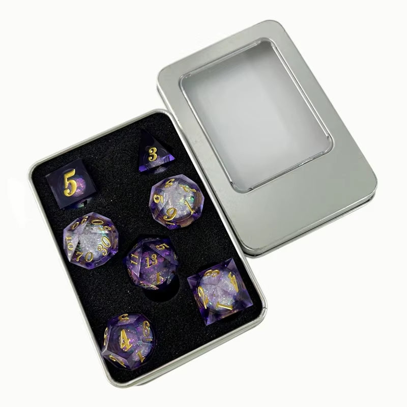 7-Piece Purple Liquid Flow Eyeball Dice Set for D&D - نرد دي اند دي