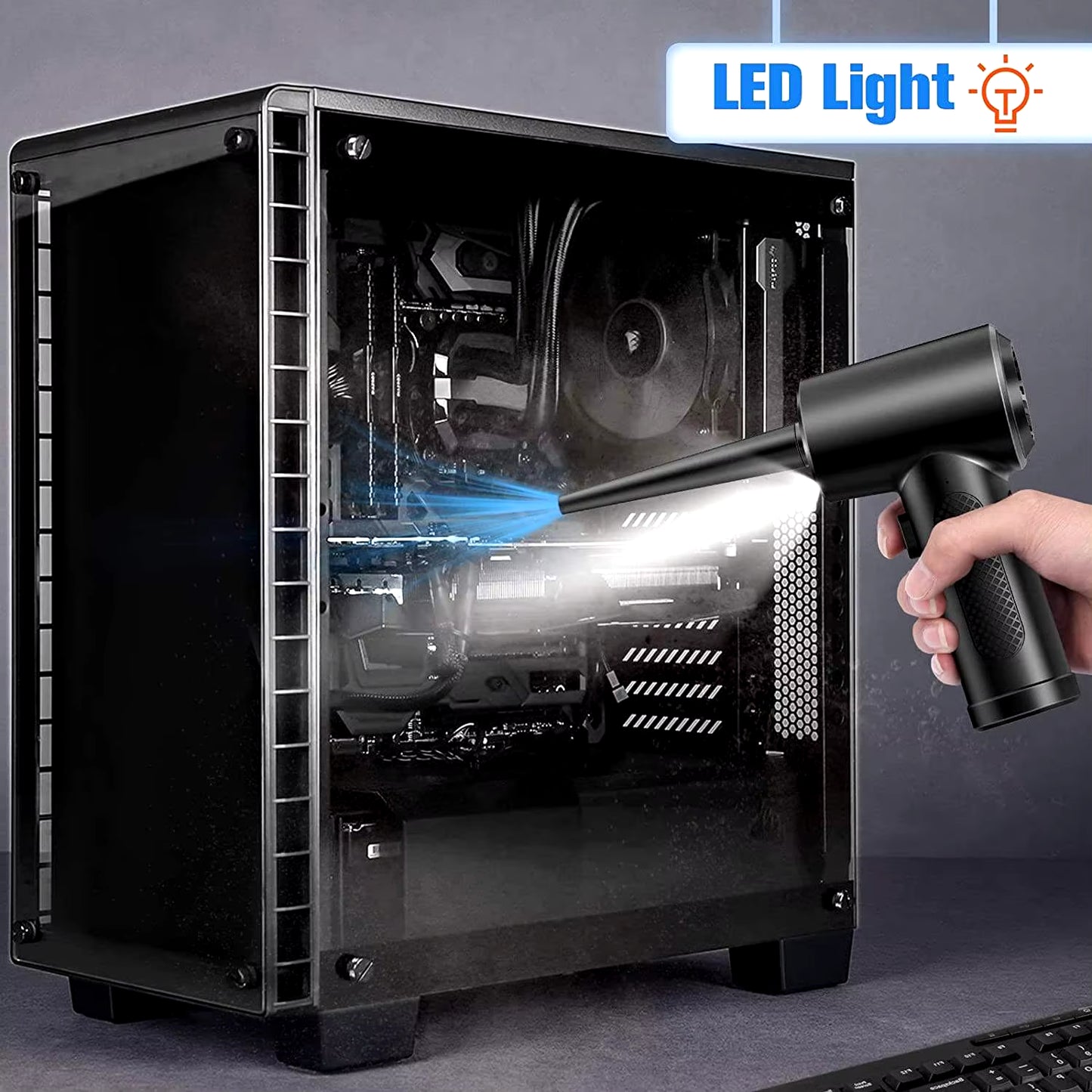 High-Performance Cordless Air Duster for Computer Cleaning - 51000RPM with LED Light for Keyboards and Electronics