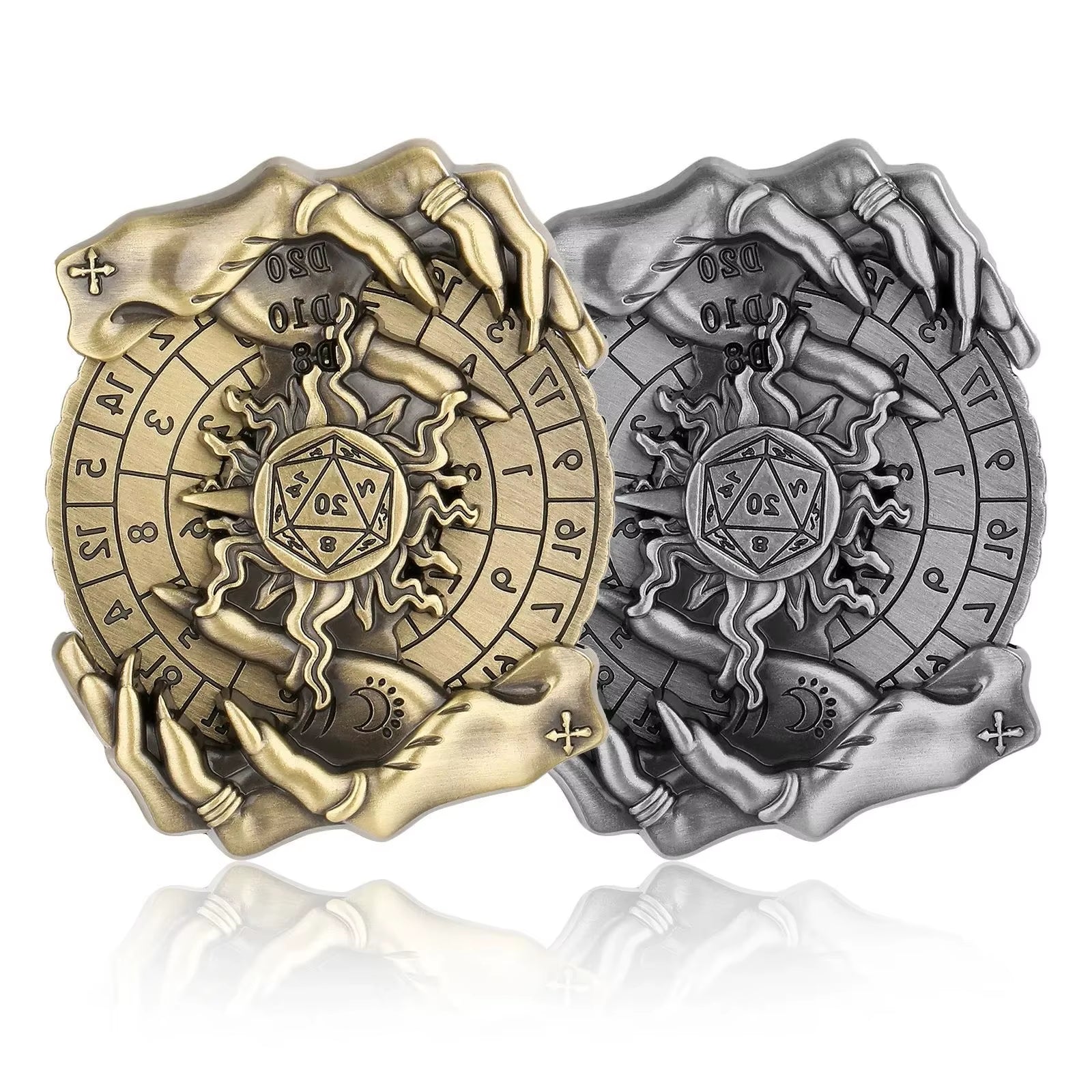 7-in-1 Metal D&D Dice Set with Rotating Digital Compass - نرد دي اند دي معدني