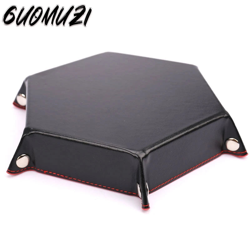 Versatile Foldable PU Leather Dice Tray Box - 6 Stylish Hexagon & Square Designs for Gaming Fun! - صحن لرمي النرد