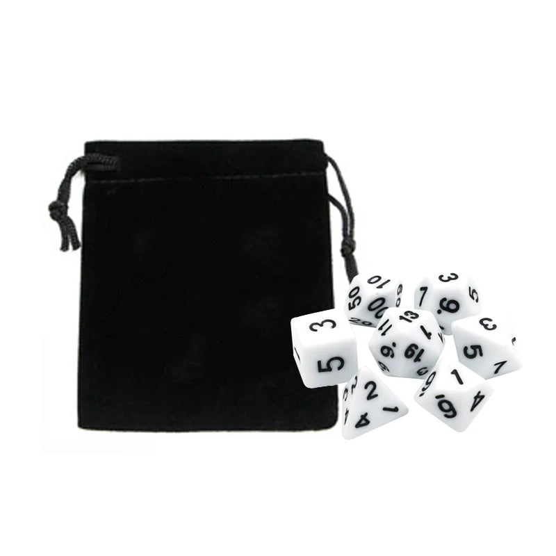 Colorful 7-Piece D&D Dice Set with Velvet Bag - Perfect for Board Games, RPGs & D&D - نرد 7 قطع مع شنطتها