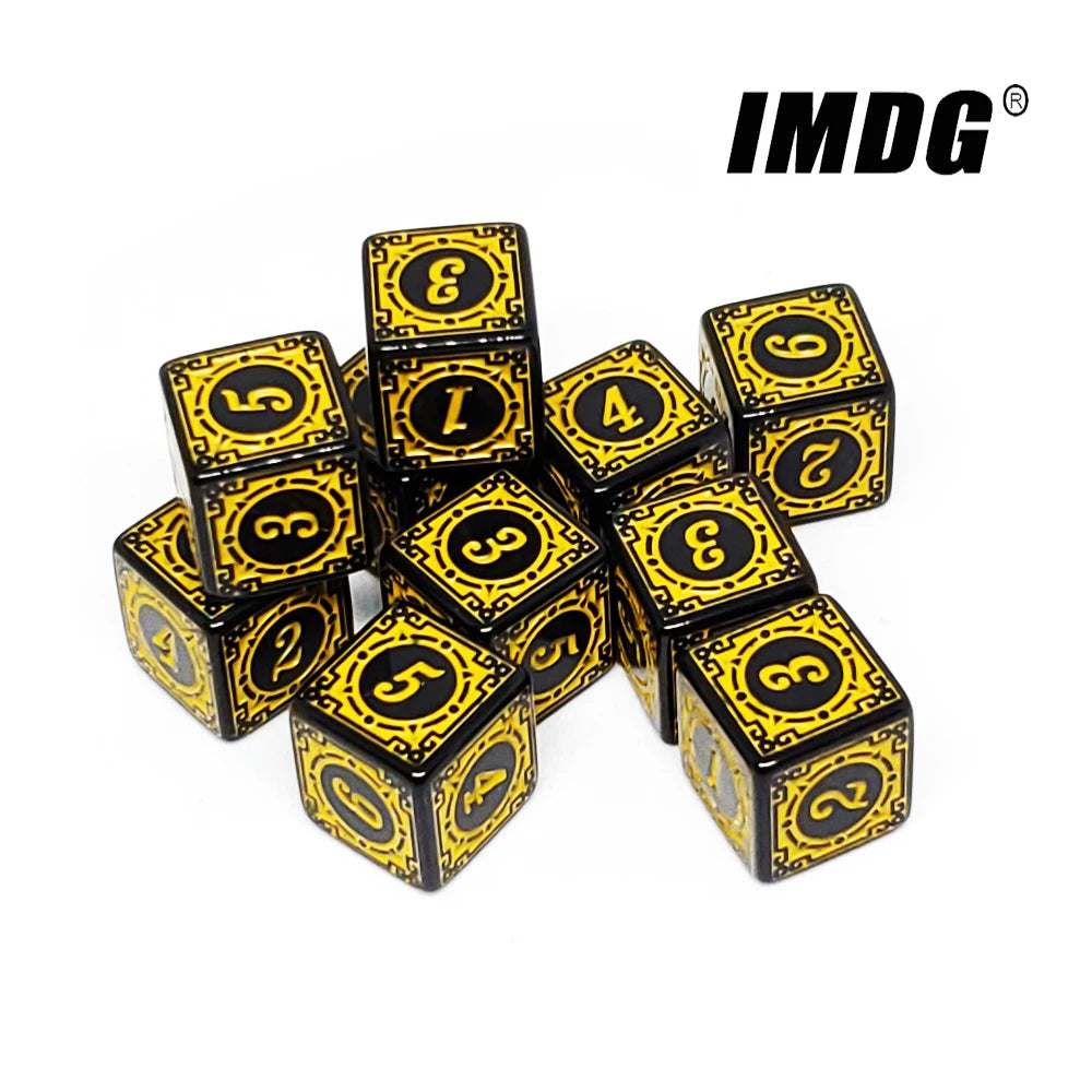 Vibrant 10-Pack Acrylic D6 Carved Pattern Dice - Colorful 6-Sided Polyhedral Game Accessories