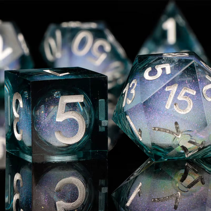 Galaxy Sharp Edge Liquid Core Dice Set for Dungeons and Dragons - D20 Resin Dice for Epic Adventures