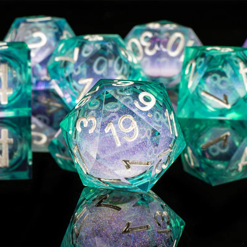 Galaxy Sharp Edge Liquid Core Dice Set for Dungeons and Dragons - D20 Resin Dice for Epic Adventures