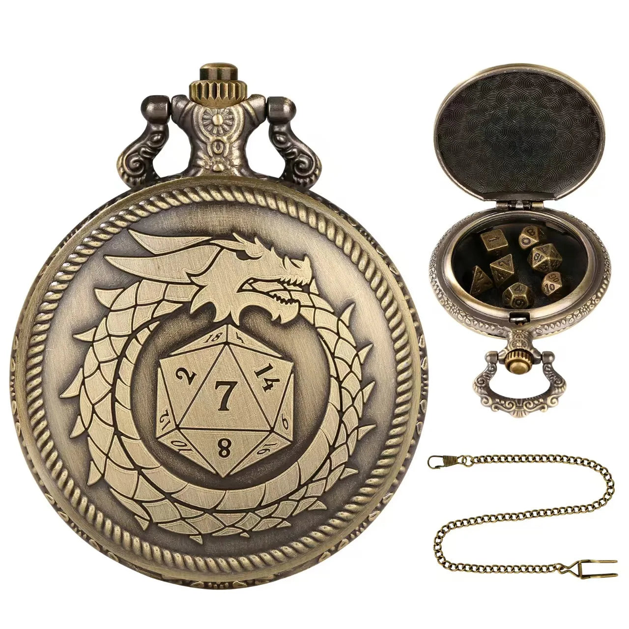 Octopus Metal Dice Case Vintage Cthulhu Pocket Watch DND Dice One Eyed Octopus Pocket Watch Box Dice for Role Playing Games