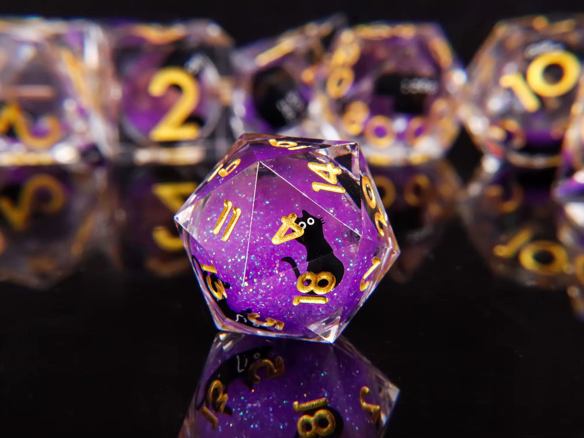 Galaxy Cat D20 Dice Set - Sharp Edge Liquid Core Resin Dice for Dungeons & Dragons