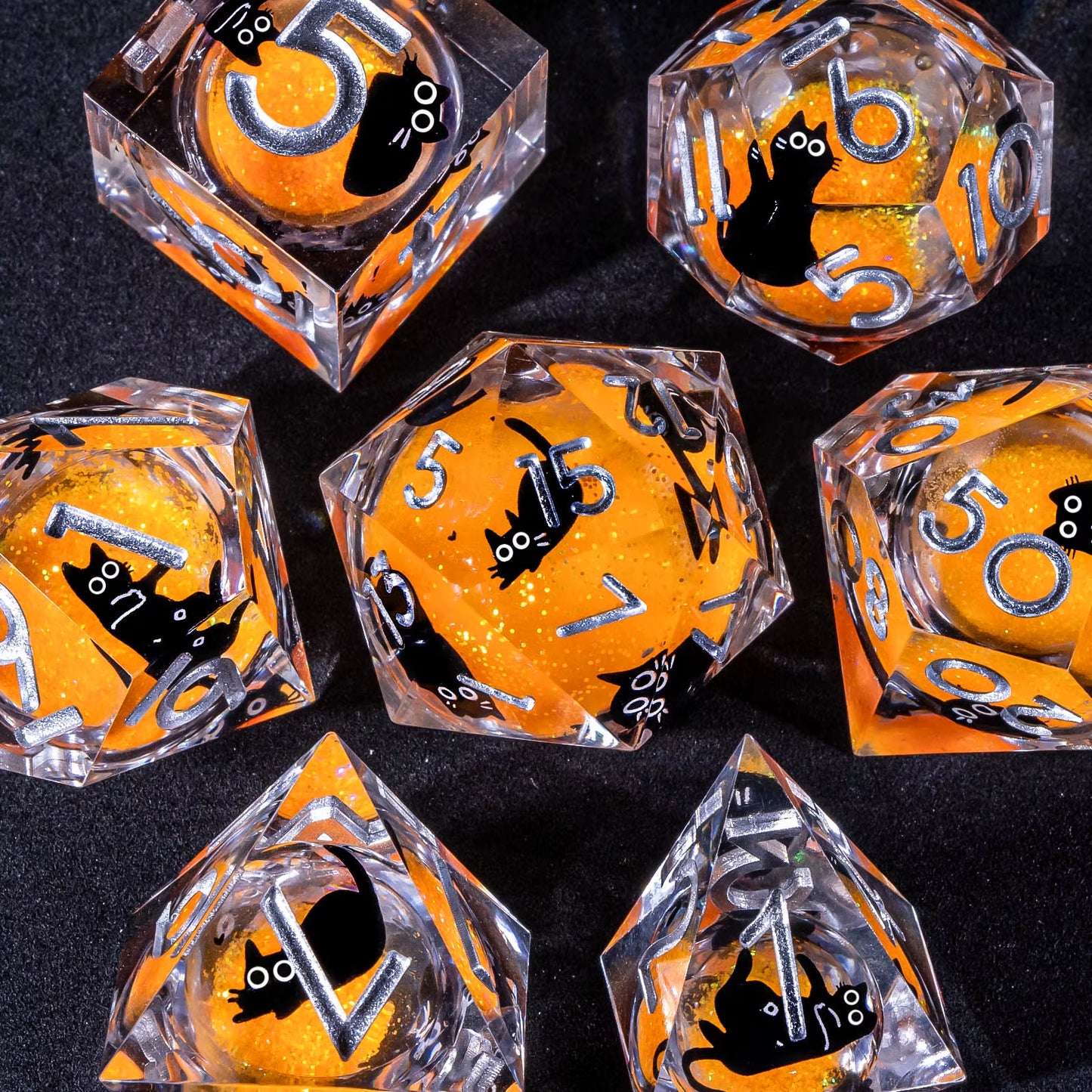 Cat Liquid Core Resin Sharp Edge D&D Dice Set - نرد دي اند دي قطة