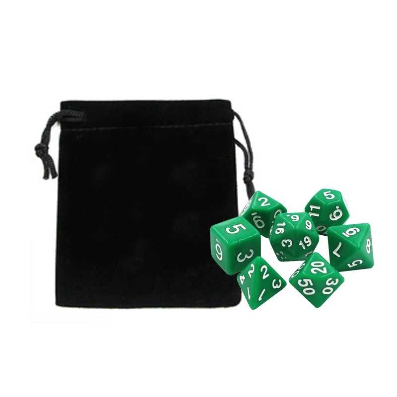 Colorful 7-Piece D&D Dice Set with Velvet Bag - Perfect for Board Games, RPGs & D&D - نرد 7 قطع مع شنطتها