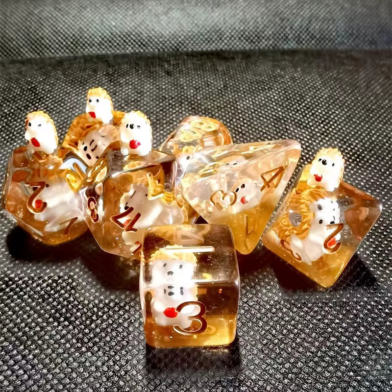 New DND Upscale 7Pcs Resin Dice Set Polyhedral Inline Animal D4 D6 D8 D10 D12 D20 Dices for RPG Board Game and Tabletop Games