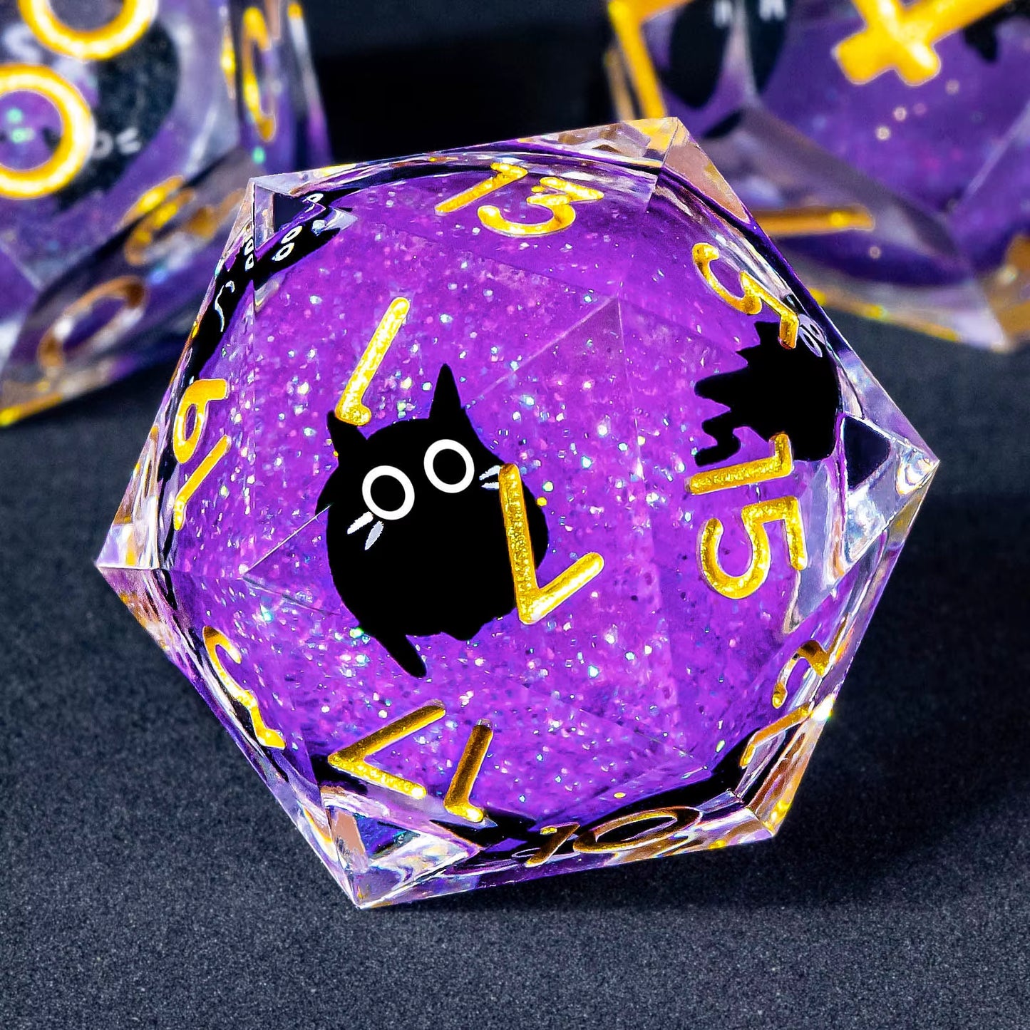 Cat Liquid Core Resin Sharp Edge D&D Dice Set - نرد دي اند دي قطة