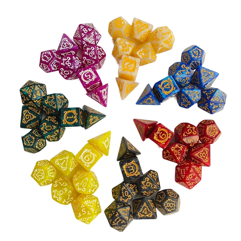 7-Piece Hollowed Out Pattern Digital Dice Set for TRPG, RPG, COC, Cthulhu, D&D and Tabletop Games