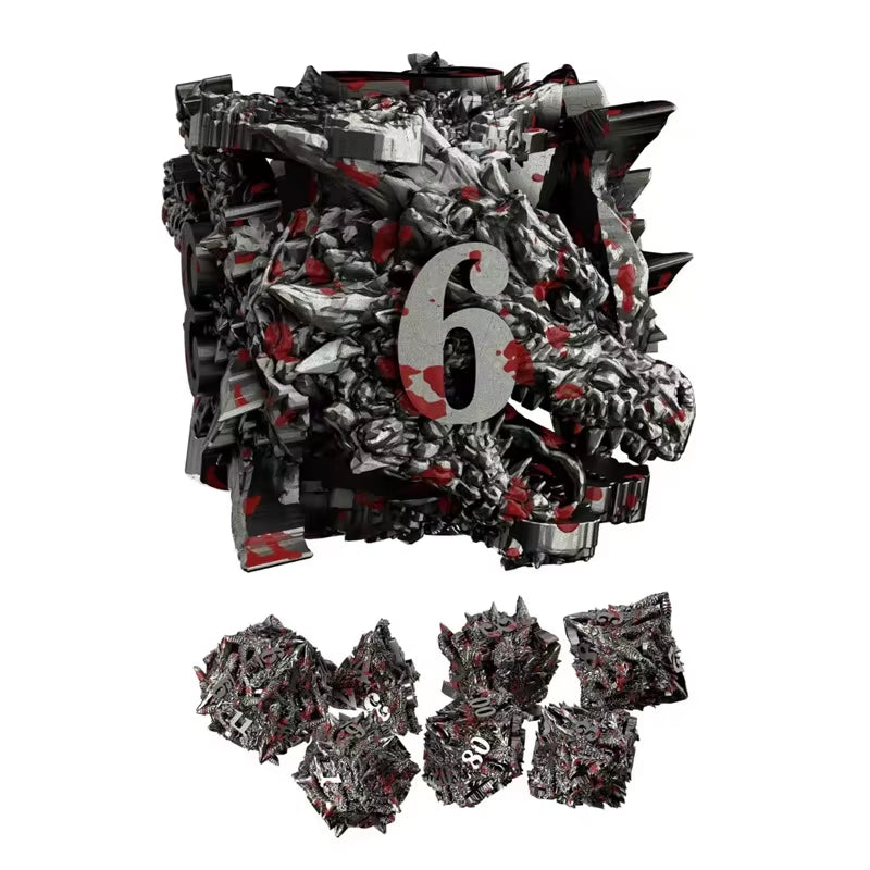 Dragon Head Metal Dice Set for Dungeons & Dragons - نرد دي اند دي معدني رأس تنين