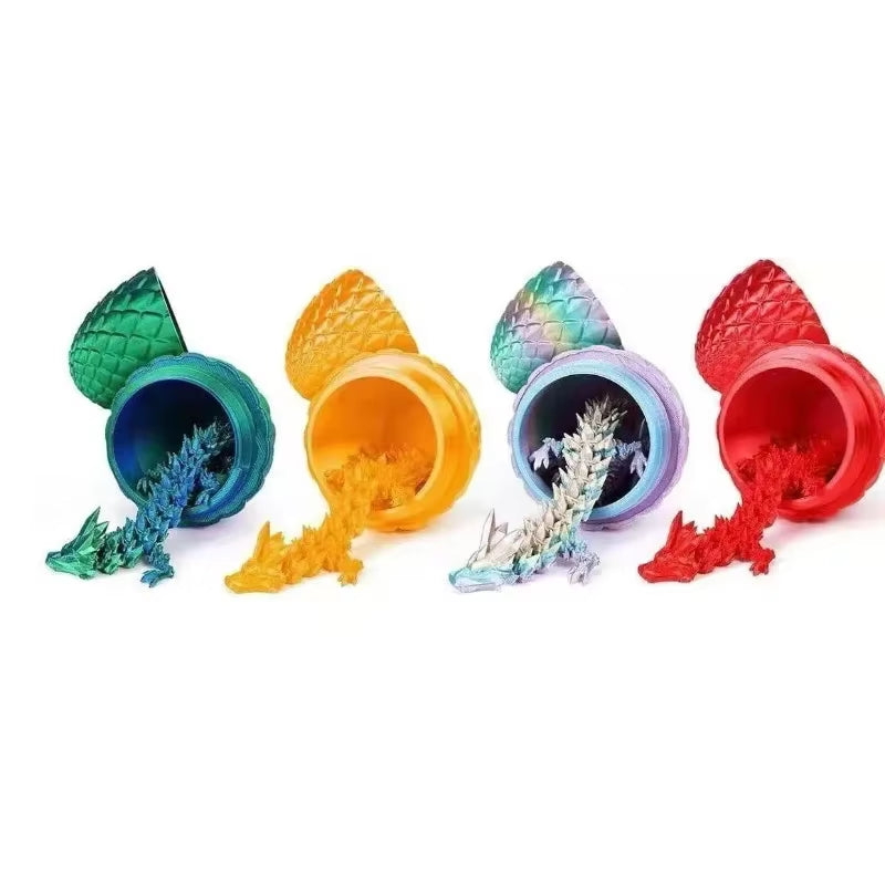 3D Printed Dragon Egg with Articulated Dragon Model - Movable Desktop Ornament & Kid's Toy (1 or 2 PCS)