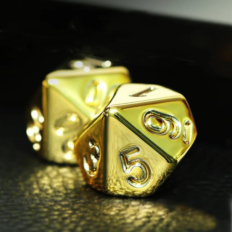 Premium 7-Piece Gold Plated Dice Set for D&D & RPG - D4, D6, D8, D10, D%, D12, D20 - Perfect for Tabletop Games - مجموعة نرد دي اند دي ذهبية